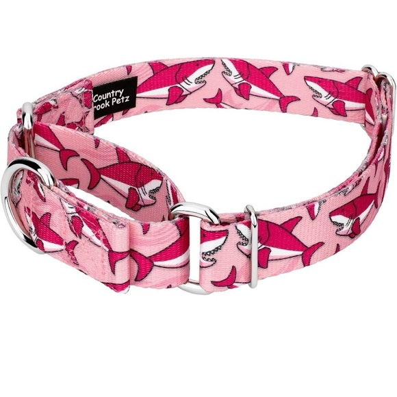 Country Brook Pets Pink Sharks Martingale Collar & Leash Sz M - Picture 4 of 7